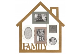 Dřevěný fotorámeček ve tvaru domečku  na více foto, s nápisem FAMILY